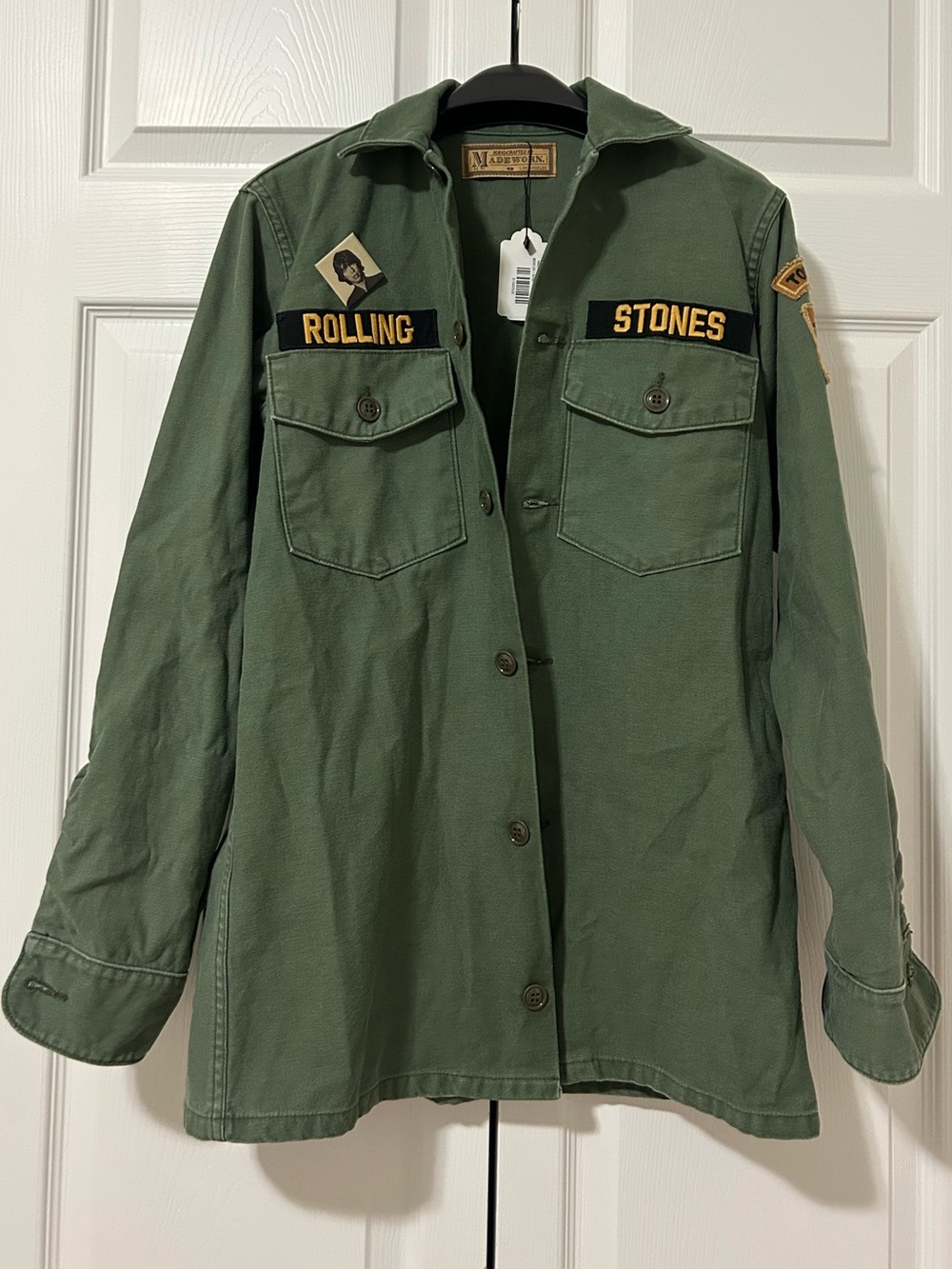 MadeWorn Olive Green Military Field Jacket with 'Rolling Stones' Patches